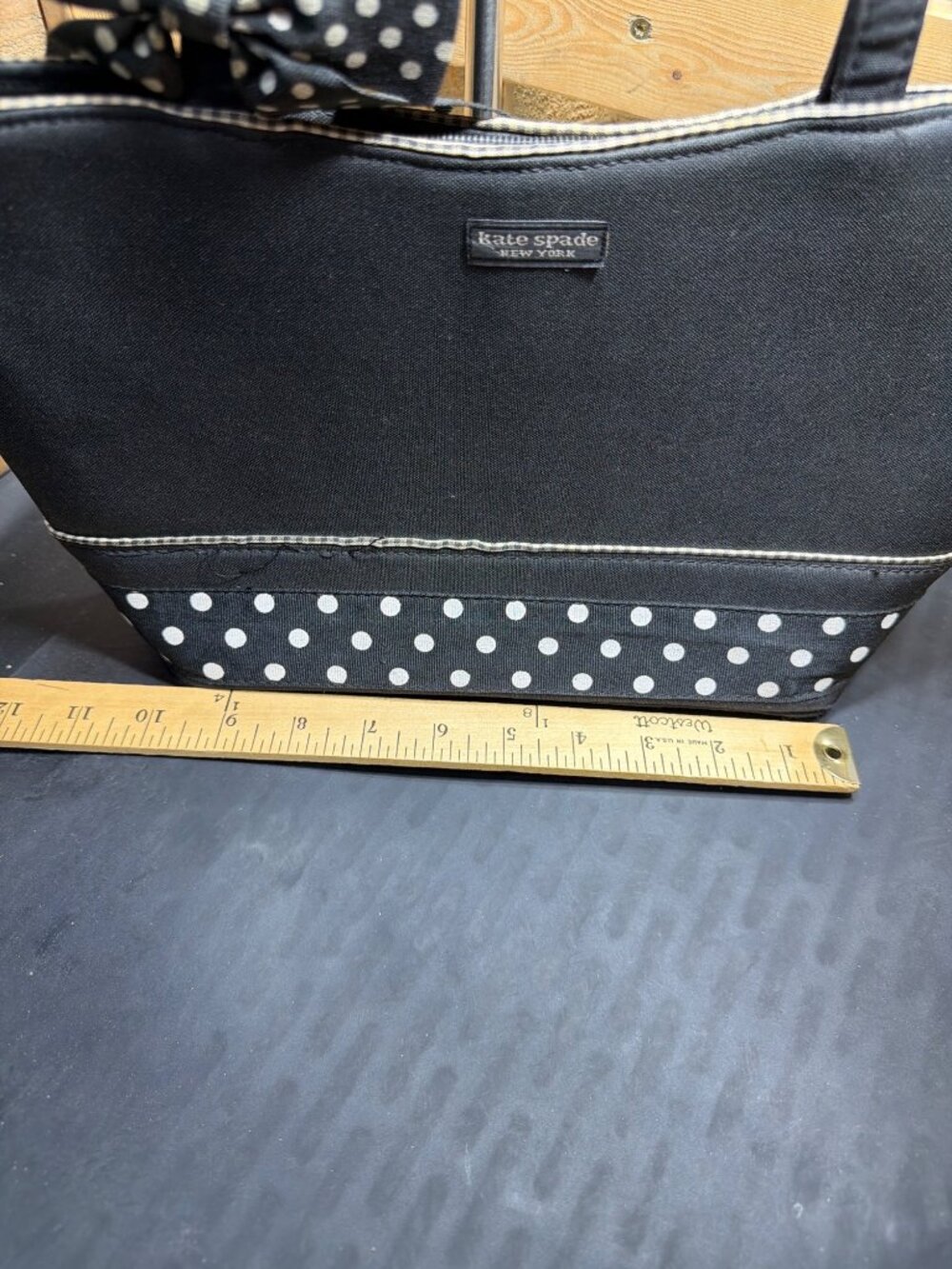 Kate Spade Black & White Polka Dot Bow Ribbon Tote Shoulder Bag Women's Good - Picture 4 of 10